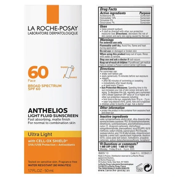 La Roche-Posay | Anthelios Ultra Light Sunscreen Fluid | SPF 60 | 1.7fl.oz/ 50ml - Picture 2 of 4
